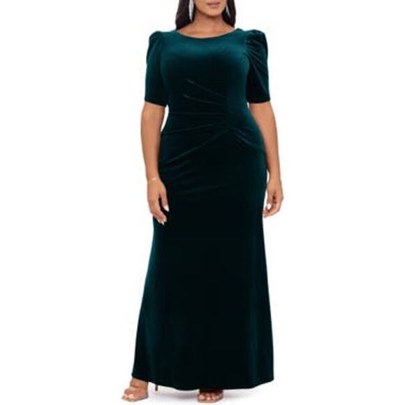 Xscape Evenings Women's Hunter Ruched Puff Sleeve Velvet Gown Size 22W NWOT - Picture 3 of 12